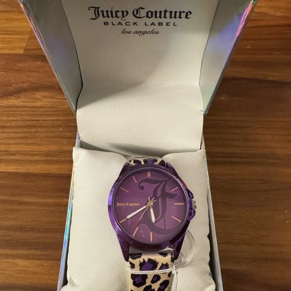 Juicy Couture Black Label Purple Leopard Watch - NIB needs new battery